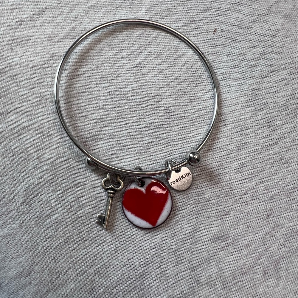 Elegant Silver and Red Heart Bracelet
